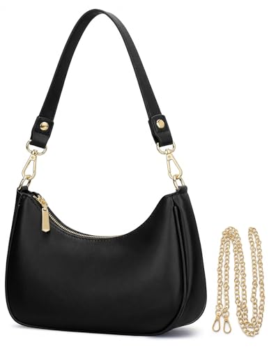 Mivorica Small Shoulder Bag for Women - Trendy mini Crescent Purse & Handbag with Detachable Chain Strap - Cute Mini Hobo Clutch for Travel & Party, Classic Black Faux Leather