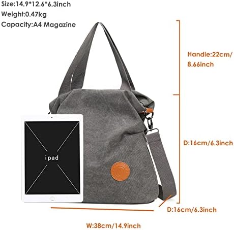 Myhozee Women Canvas Shoulder Bag,Ladies Handbag Vintage Crossbody Bags Top Handle Shopping Hobo Bag Beach Multifunction Bags for Shopping Travel School (Black)