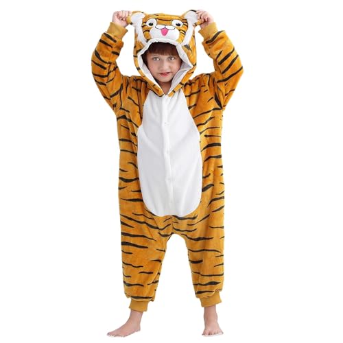 Unisex Hooded Pyjamas Children Jumpsuit Gaming Sleepsuit Tiger 3-4 Years