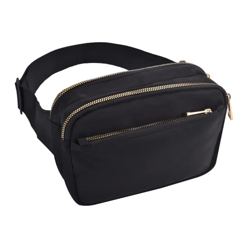 Sac Banane Femme Homme, Iperméable Sacs Banane, Sac Ceinture Femme Ville avec 3 Poches zippées, Sacoche Banane pour la Randonnée Course à Pied Shopping Marche Voyage Vélo (Noir) Cover