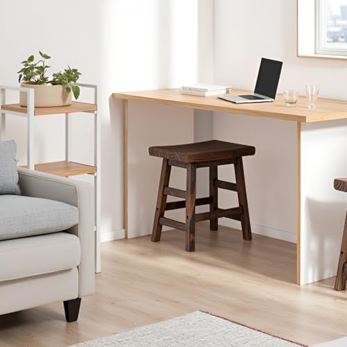 Alaterre Furniture Pomona 20-Inch Counter Height Saddle Seat Barstool – Solid Wood, Backless Rustic Farmhouse Stool in Natural Finish for Kitchen Island or Dining Room (Natural)