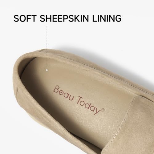 Image of BEAU TODAY Women's Suede Loafer Flats，Slip On Penny Loafers Work Shoes