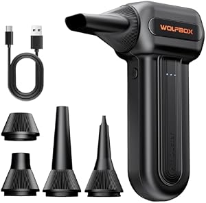 WOLFBOX MF60&MF70 Compressed Air Duster-110000RPM Super Power Electric Air Duster, 3-Speed Adjustable Rechargeable Cordless Air Blower with Fast Charging for PC Keyboard Cleaning, Car, Home (Black)