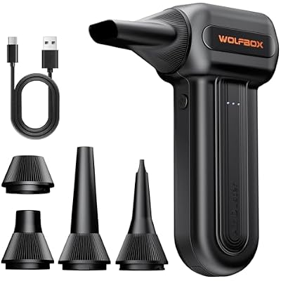 WOLFBOX MF60&MF70 Compressed Air Duster-110000RPM Super Power Electric Air Duster, 3-Speed Adjustable Rechargeable Cordless Air Blower with Fast Charging for PC Keyboard Cleaning, Car, Home (Black)