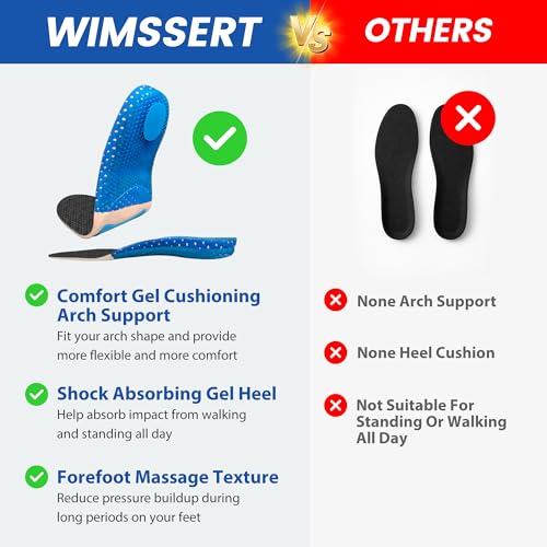 Image of Shock Absorbing Gel Insoles for Walking & Standing All Day - Reduce Heel Impact, Anti-Fatigue, Low-Profile Shoe Inserts with Heel Cushion & Forefoot Massage, Men & Women