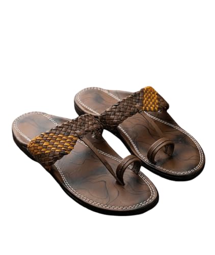Image of Men's Brown Kolhapuri Chappal - Genuine Leather Ethnic Slippers for Men | Traditional Gents Chappal | Original Leather Slippers for Men
