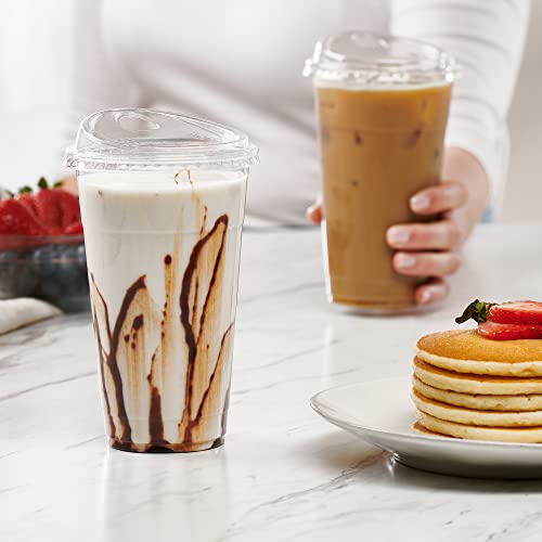 image for GUSTO Clear Plastic Cups with Lids [24 oz - 100 Count - Disposable Ice