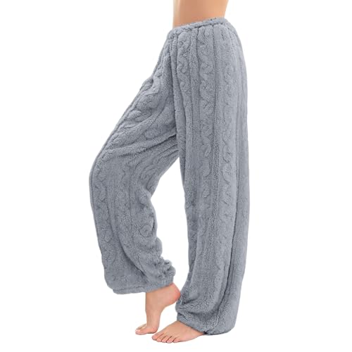 szvbofueck Pantalon en peluche pour femme - Pantalon de pyjama en flanelle - Taille élastique - Pantalon douillet - Polaire corail - Jambe droite - Pantalon...