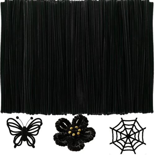 Black Pipe Cleaners Craft Bulk Arts Crafts 100PCS Chenille Stems Christmas Gifts Toys for Ages 8-13 Halloween Decorations Art Supplies for Projects Creative DIY Room Decor Crafts for Adults