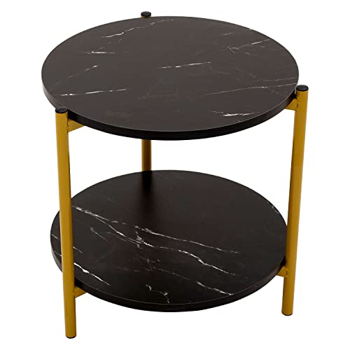 Happy Garden Table Basse Ronde Effet marbre et Pieds dorés Rosalie. Table d'appoint en Bois Effet marbre avec Pieds en métal.