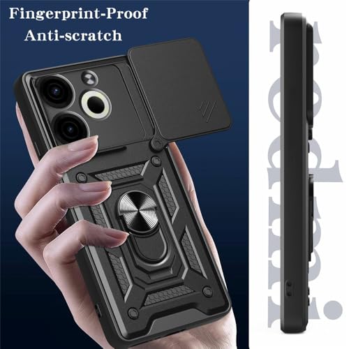 Image of Heavy Duty Back Case Cover for Tecno Spark 30 5G 5G, Shockproof Tecno Spark 30 5G Back Cover, Ring Case with Kickstand and Camera Protection Shutter - Black