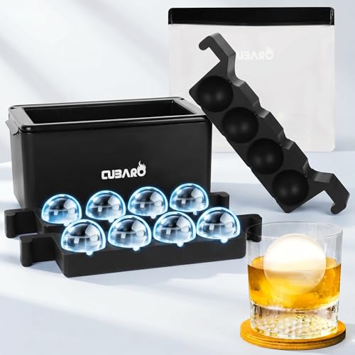 Clear Ice Ball Maker with Bonus Freezer Bag | 8 Large 2' Crystal Clear Ice Spheres | Premium Hard Shell Directional Freezing Mold | Slow‑Melt Ice Balls by CUBARO