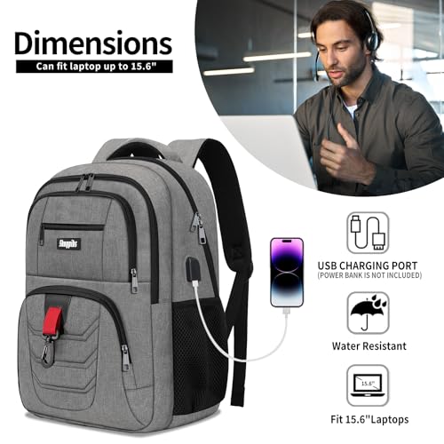 School Backpack for Boys Teens, Backpack for Men Women, 15.6 Inch Laptop Backpacks with USB Port, Water Resistent book bag, Work College Student Bookbag, back pack, Grey3
