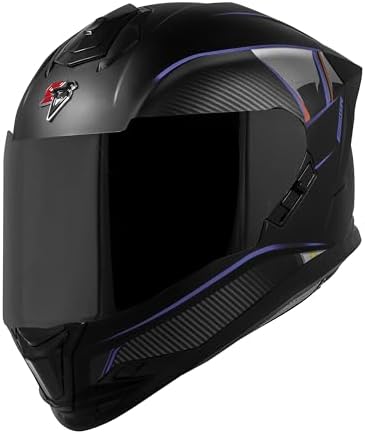 Steelbird SBH-57 Carbon Fighter ISI and DOT Certified Full Face Helmet for Men and Women with Inner Chrome Sun Shield