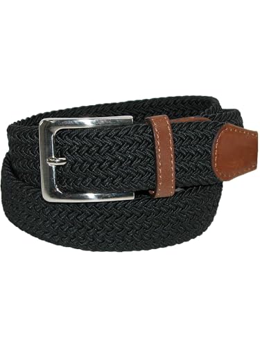 CTM Men's Elastic Braided Stretch Belt with Silver Buckle and Tan Tabs4