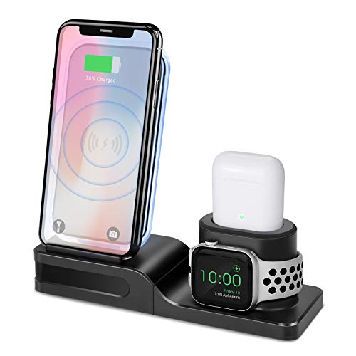 PUAIDA Kabelloses Ladegerät, 3 in 1 Ladestation für iWatch und Airpods, Abnehmbares Drahtloses Telefonladegerät, Qi Wireless Charger für iPhone 11/Pro Max/XS/XR/X/8 (Kein iWatch & Airpods Ladekabel)