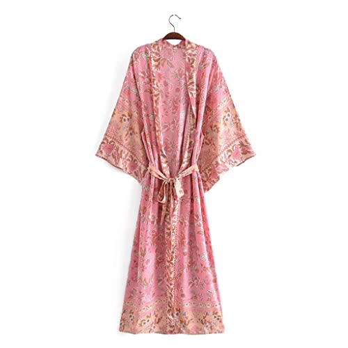 Kimono de playa estilo vestido boho impreso en color D con elegante cuello en V para el verano