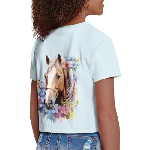 Image of Girl Crop Top Shirts for Summer Cute T Shirts Short Sleeve Tees for Kids 5-16