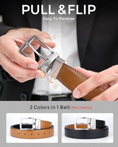 Image of MILORDE Reversible Belt for Men - Adjustable Size - Premium Leather - Double Style in One Belt