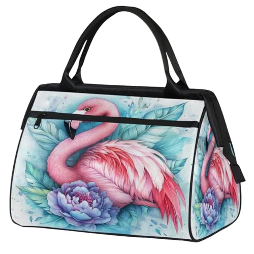 Mexpekil Bolsa deportiva de lona con diseño de flamencos rosados, acuarela, para gimnasio, gimnasio, viajes, para mujeres y hombres, camping, baile, yoga, fútbol y natación