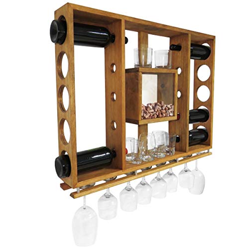 Adega de Vinho em Madeira Pinus com Porta Rolhas para 10 Garrafas e 10 Taças