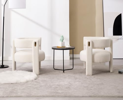 Miniatura 6 de Chairus Butaca Salón De Lana Sintética Sillón Dormitorio De Vestidor Con Patas De Madera, Silla Lectura Habitación Moderna Con Reposabrazos Para Hogar Sala De Estar, Blanco