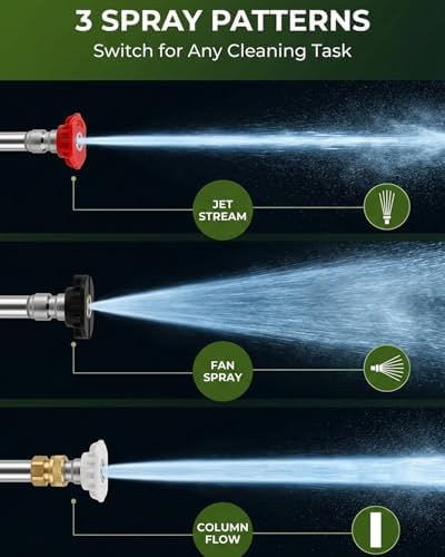 Jet Nozzle Power Washer for Garden Hose High Pressure Washer Wand with 3 Interchangeable Spray Tips Metal Hose Nozzle Cleaner for Car Patio Driveway Deck Outdoor Cleaning(Black) - 2