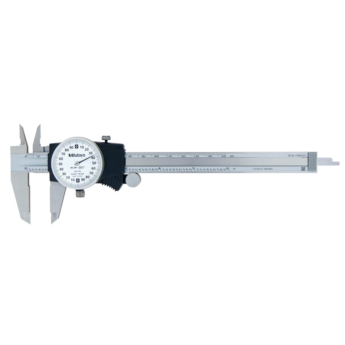 Mitutoyo 505-740 D6"X Dial Caliper, 0.2"/Rev, 0"-6", 0.001"