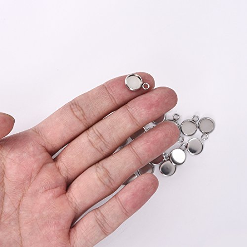 Lanbeide 50Pcs Silver Stainless Steel Pendant Trays For Jewelry Making Round Tiny Bezel Cabochon Settings 8X8Mm #TOP2