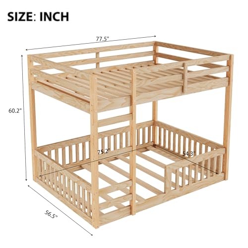 Bellemave Bunk Bed Full Over Full with Rail and guardrail, Full Bunk Bed for Kids, Girls, Boys, Floor Bunk beds with Fence, Solid Pine Wood, Natural by Bellemave - Used condition - Image 6