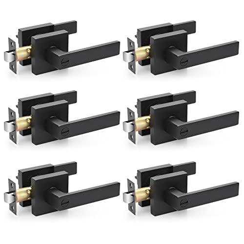 6 Pack Heavy Duty Privacy Door Lever Door Lock Sets Matte Black Keyless Door Knobs Bedroom/Bathroom/Interior Doors Left/Right Handed Door Handle #TOP7