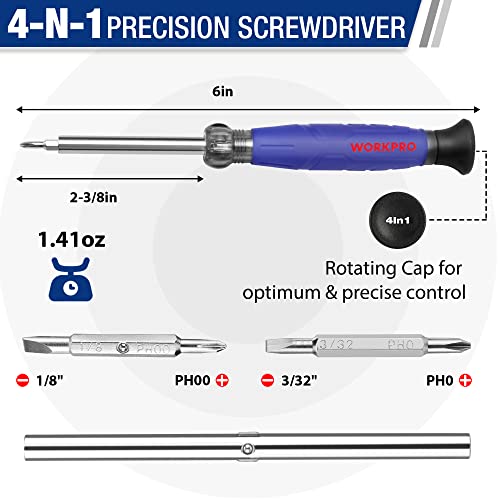 Workpro 6-In-1 Basic & 4-In-1 Electronics Screwdriver/Nut Driver Set Tool Cushion Grip, 2Pcs Portable Screw-Driver, 8 Basic & Precision Bits (Philips/Slotted), 2 Nut Driver Sizes #TOP2