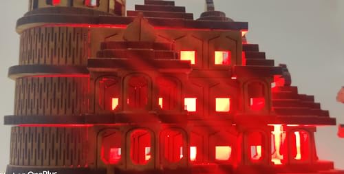 Image of mosey Ram Mandir Ayodhya Model Wwth Light | Sri Ram Janmabhoomi Wooden Temple With Led Light | Rammandir Wood 3D Model | Shri Ram Mandir 3D Wood Temple | Size 4 Inches