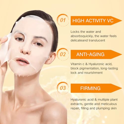 Vitamin C Sheet Mask, 5PCS Face Masks Skincare With Hyaluronic Acid, Anti Oxidation Capsule Face Mask Set, Firming Repair Korean Face Mask, Hydrating Face Mask For Dehydrated, Dull And Tired Skin - Image 5