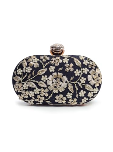 Image of THE TAN CLAN Hand Embroidered Luxury Clutch Purse for Women | Evening Hand Clutch Bag | Ladies Party Wedding Purse with Chain Strap | Ethnic Woman Handbag Gift for Birthday, Anniversary