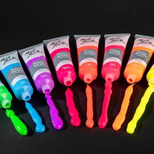 MONT MARTE Fluro Acrylic Paint Intro Set 8pce x 36ml, 8 Colours, Suitable for Use with Canvas, Card, Paper and Wood