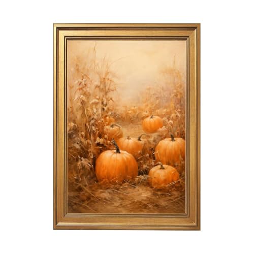 Framed Vintage Halloween Wall Art Pumpkin Field Aesthetic Art Print
