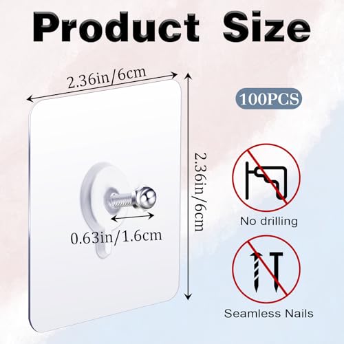 Image of COMNICO 100 Pack Wall Screw Hooks Heavy Duty Reusable Drill Screw Free Adhesive Sticker Wall Mount Shelf Picture Hangers Without Nails for Home Kitchen Bathroom Office Hanging Key(6mm)