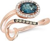 1/8 Carat Diamond and Oval Blue Topaz Bypass Ring for Women in 14k Rose Gold (G-H/Fancy Brown, VS2-S