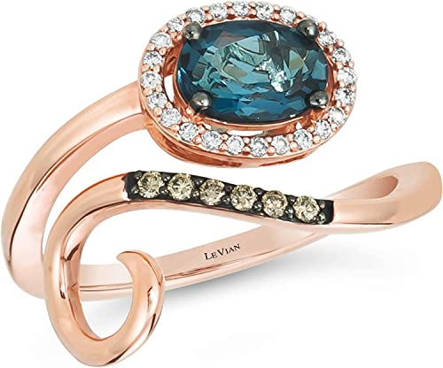 1/8 Carat Diamond And Oval Blue Topaz Bypass Ring For Women In 14K Rose Gold (G-H/Fancy Brown, Vs2-Si1, Cttw) Anniversary Promise Ring Size 6.5 By Levian #TOP19