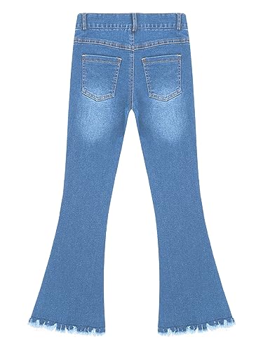TiaoBug Kids Girls Ripped Flare Jeans Raw Hem Denim Bell Bottom Trousers Retro Washed Wide Leg Distressed Denim Pants4