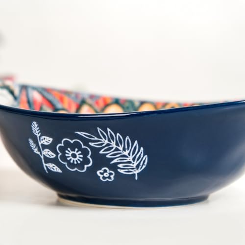 Image of Nestasia Mandala Ceramic Serving Bowl with Handles (400 ml) - Microwave & Dishwasher Safe Pasta Bowl | Floral Bowl with Glossy Finish - Ideal for Soup, Curries, Snacks, Salad & Noodles (Blue)