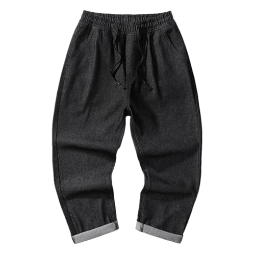 Men’S Loose Fit Harem Denim Pants with Elastic Waist Mid Waist Casual Streetwear Baggy Jeans