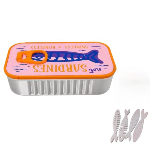 5PCS Sardine Can Jewelry Travel Case with Fish Bone Chain Organizer (Silvery)