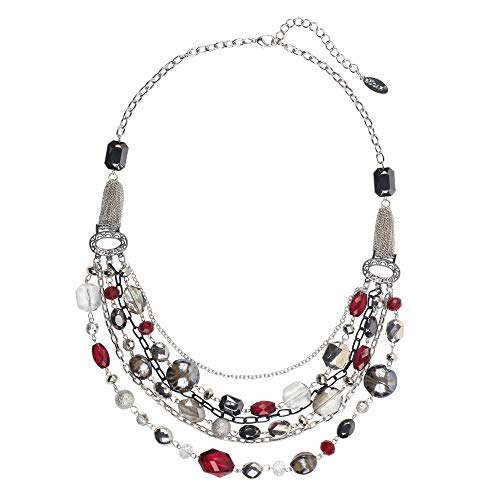 Bocar Multi Layer Chain Crystal Colored Glaze Statement Women Necklace (NK-10061)