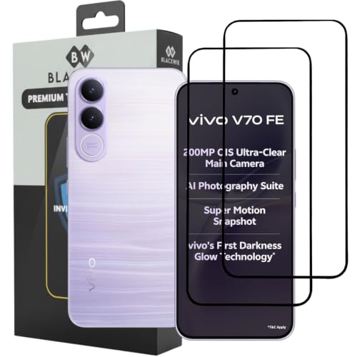 Image of Blackwik Premium Tempered Glass Screen Protector for vivo V70 FE 5G with Edge-To-Edge Protector Coverage | Easy Installation Kit (Black) (Pack Of 2)