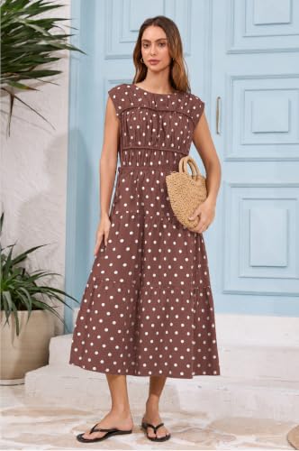 Image of calbatic Women Pleated Ruched Tiered Maxi Dress Sleeveless Patchwork Ruffle Hem A Line Flowy Summer Elegant Long Dress