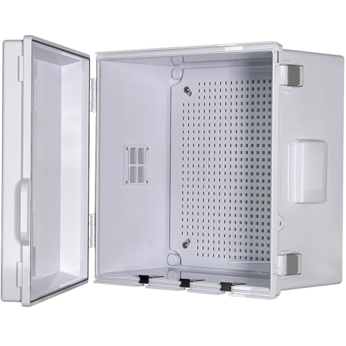 Image of ABS Electrical Junction Box, Ventilated Design, Cable Grommets, IP65 Waterproof Enclosure, Indoor /Outdoor Use with Mounting Panel. (Grey Cover, 11.9 inchx11.9 inchx7 inch)