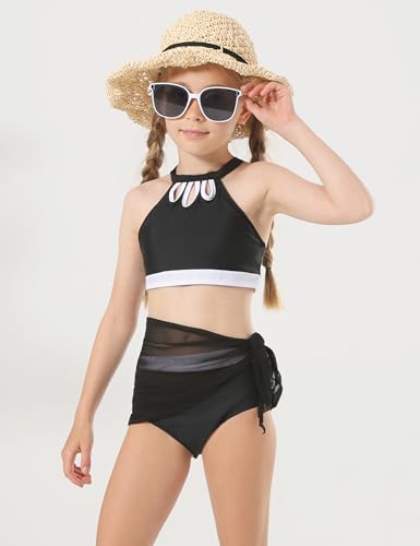 Girls' 3 Piece Swimsuit Bikini Set with Cover Up Skirt Boho Floral Bathing Suit for Beach Pool 7-16 Years4