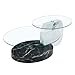 AOPNOMU 47'' Glass Coffee Table, 3-Tier Oval Center Table with Tempered Glass Tabletop and Sturdy Wood Base, Contemporary Artistic Coffee Tables for Living Room Apartment, White + Black